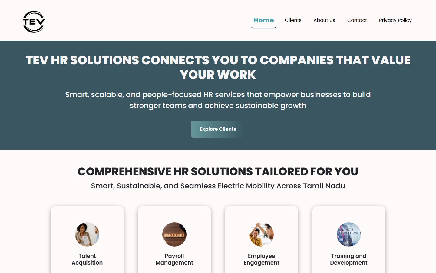 The Tev HR Solutions homepage